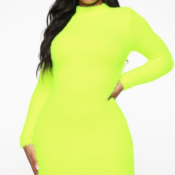 Fashion Nova | Dresses | Neon Green Fuzzy Dress Beverly Hills Babe Dress |  Poshmark